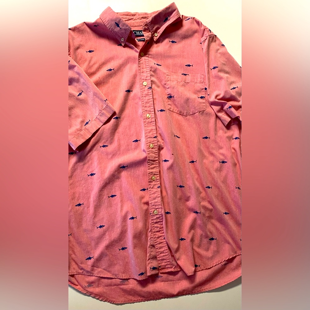 Men’s Chaps Easy Care Short Sleeve Shark Button Down Shirt
